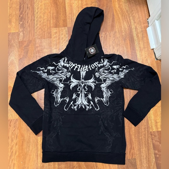 NWT women’s Affliction Black and White Graphic Hoodie medium - Picture 1 of 4